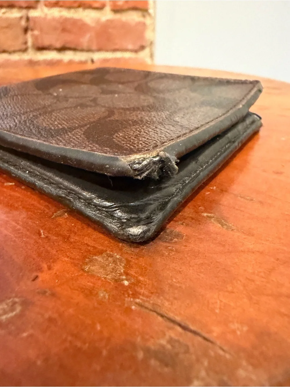As-Is Coach Men’s Signature Coated Canvas Bifold Wallet Mahogany Brown